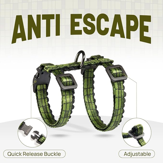 Cat Harness and Leash Set - Escape Proof Adjustable Cat Harness, Comfortable Soft Lightweight, Use Safe & Easy, Walking Travel Kitten Harness for Small Medium Large Cats (Green Growling Crocodile)