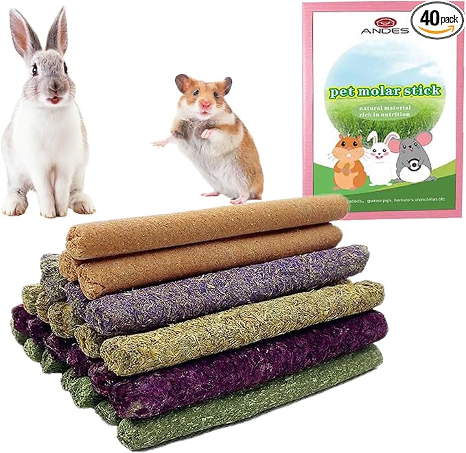 ANDES Rabbit Chew Toys 40pcs Timothy Hay Sticks About 14oz/400g Hamster Molar Snacks Handmade are Perfect Food Accessories for Bunny Guinea Pigs Rats Chinchillas Gerbils