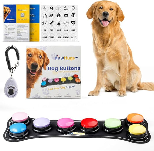 Dog Buttons for Communication, Dog Talking Buttons Starter Set with 8 Recordable Voice Buttons, Non-Slip Mat & Clicker, Dog Training Buttons that Talk, Pet Communication Buttons