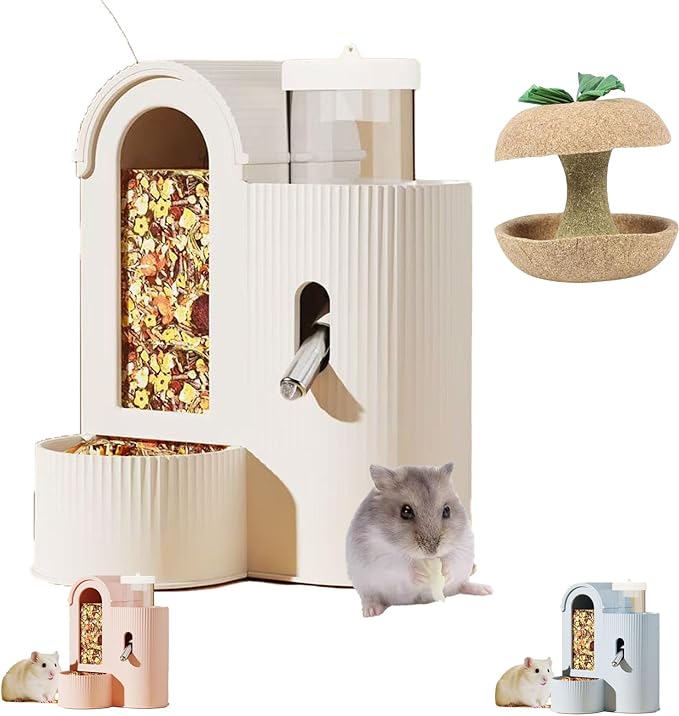 Rabbit Food Water Dispenser, Guinea Pig Water Bottle & Automatic Bunny Feeder, Cage Accessories,3 Color Feeder Dispenser for Hamster, Chinchilla, Ferret Small Animals (White)