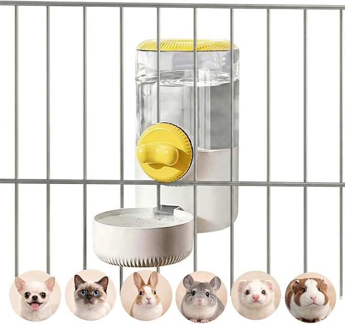 34oz Hanging Gravity Auto-Refill Water Bowl for Small Animal Cage | Visible Water Level, Keeps Floor Space Clear, Secure Cage-Mounted Placement, Detachable for Routine Cleaning