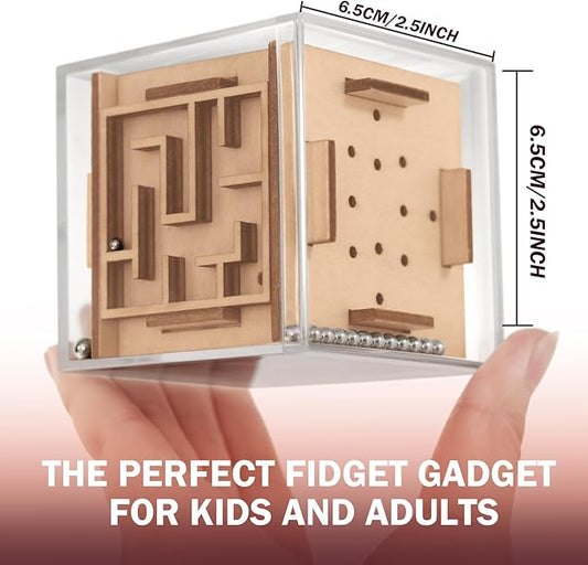 Fidget Puzzle Cube for Kids and Adults - 6-Sided Wooden Puzzle Game Fidget Toy for Anxiety Relief - Handheld Maze Cube for Travel - 3D Brain Teaser Magic Cube Fidget for Christmas Stocking Stuffers