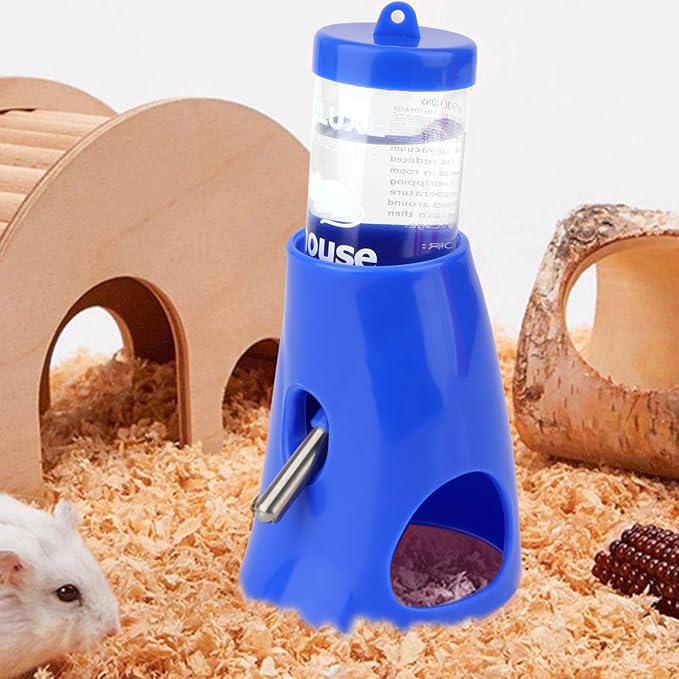 Hypeety Hamster Water Bottle with Base Hamster Automatic Water Dispenser Cage Accessories for Dwarf Hamster Mouse Rat Hedgehog Guinea Pig 80ML (Blue, 80ml)