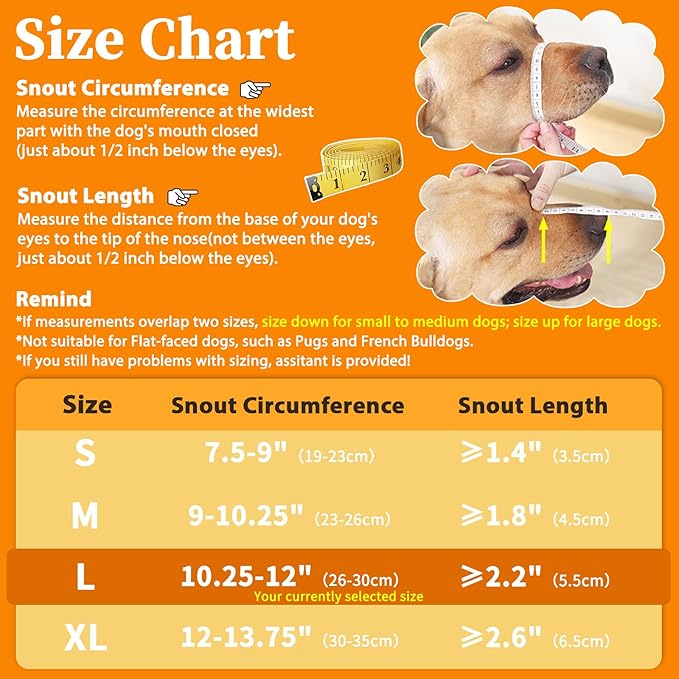Mayerzon Dog Muzzle for Large Medium Small Dogs, Adjustable Fit, Soft & Sturdy Fabric, Prevents Fierce Barking Biting Chewing, Ideal for Grooming Walking Vet Visits, Allows to Pant Drink (Grey, L)