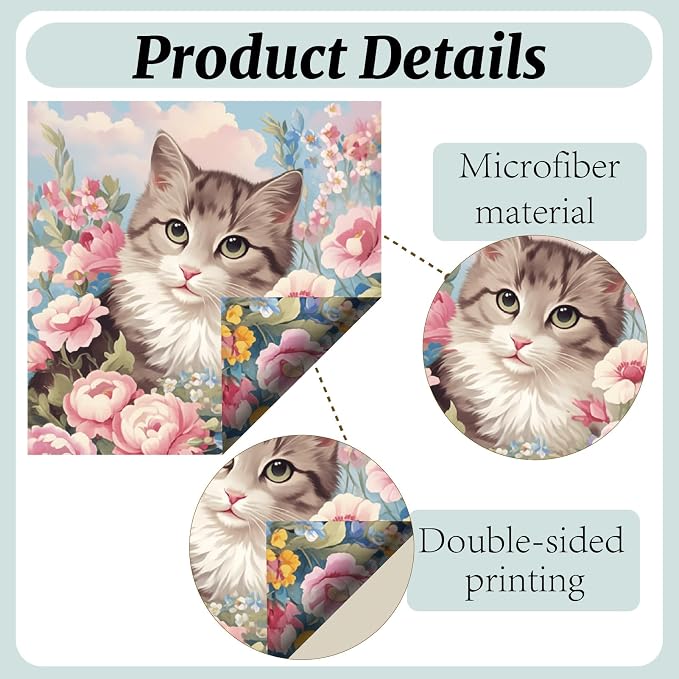 CREATCABIN 6Pcs Cleaning Cloth for Eyeglasses Microfiber Cleaning Cloth Cat Glasses Cleaner Wipes Microfiber Reusable Glass Clean for Phone Tablets Lens Laptops Cameras Screens 6x6Inch