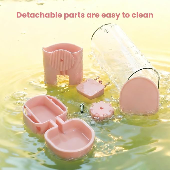 Rabbit Water Bottle for Cage Crate, 29oz No Drip Hanging Automatic Pet Water Dispenser for Small Animal Guinea Pig Bunny Chinchilla Ferret Hedgehog Puppy Cat (Pink)