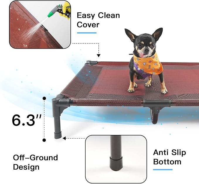 suddus Elevated Dog Bed Waterproof Outdoor, Portable Raised Dog Beds, Dog cots Off the Floor, Dog Beds Easy Clean Indoor or Outdoor Use, Medium, Red