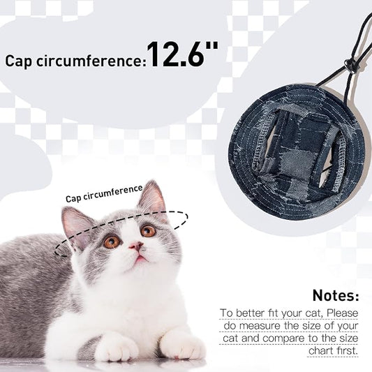QBLEEV Cat Hats for Cats Only, Sphynx Hat with Ear Hole, Summer Cowboy Hats | Breathable kitten headwear mini sun sombrero caps, pet chihuahua sunscreen baseball outdoor climbing cap for birthday party