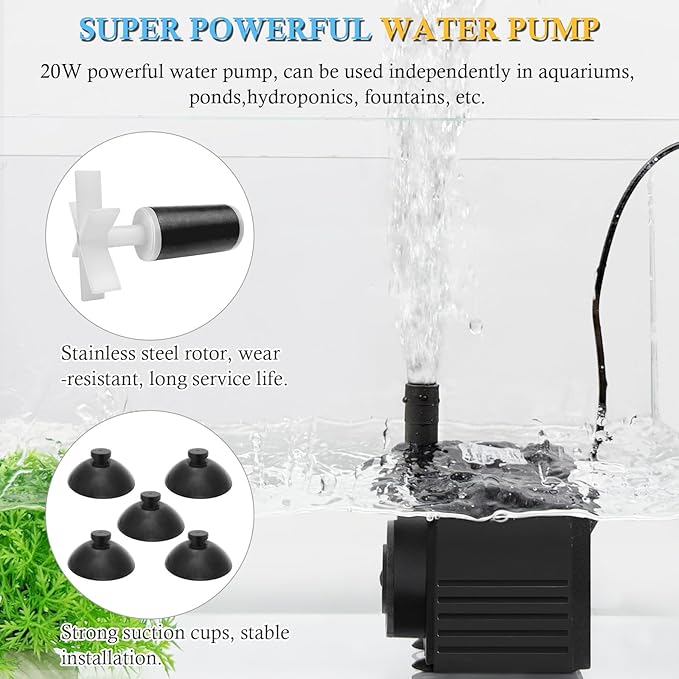 FEDOUR 10W 15W 20W Aquarium Submersible Filter, Quiet Fish Tank Internal Filter with Spray Bar, Powerful Aquarium Filter for 5-80 Gallon Tank (20W for 30-80Gallon)