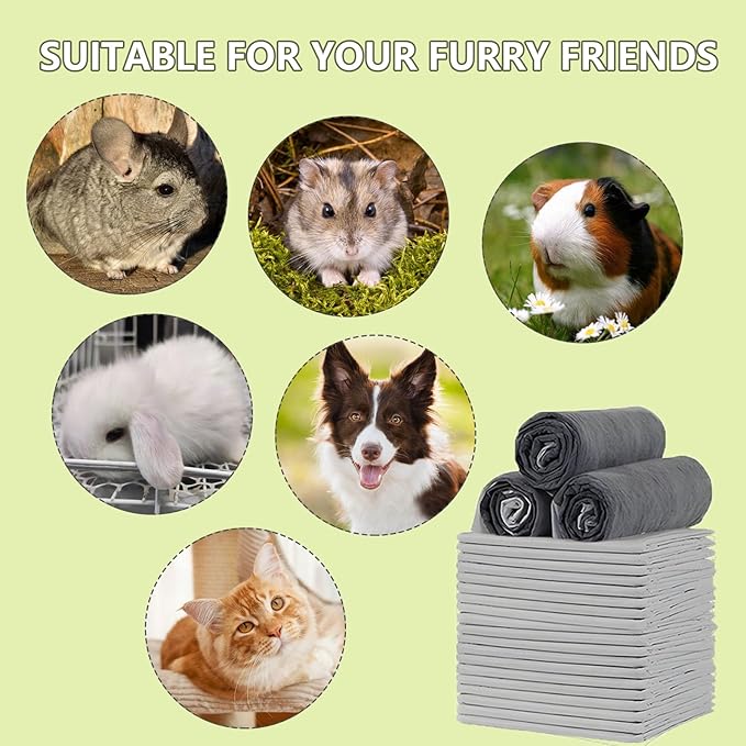 Rabbit Pee Pads, Pet Toilet/Potty Training Pads, 100PCS All Absorb & Odor Control Disposable Cage Liners with Quick-Dry Surface for Guinea Pigs Puppy Chinchillas Hamsters Ferrets Hedgehog Cat