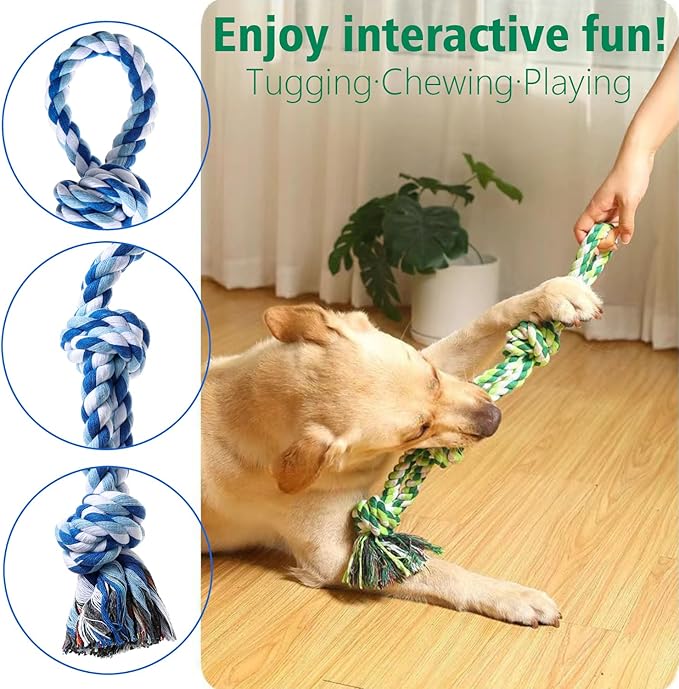 XIGOU Dog Rope Toy, 2 Pcs Indestructible Dogs Toys, Dog Chew Toys for Aggressive Chewers, Tough Puppy Teething Chew Toys for Boredom, Dental Cleaning Tug of War Dog Toy, Great for Small to Large Breed