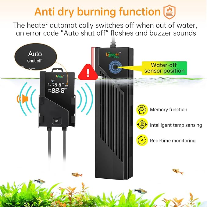 hygger Aquarium Heater with Intelligent Temperature Controller, 1000W for 130-260 Gallon Submersible Fish Tank Heater with Leaving Water Automatically Stop Heating System, for Freshwater Saltwater