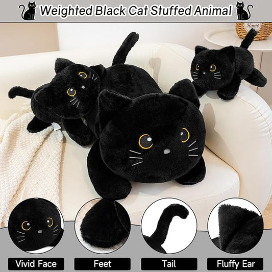 SQEQE Weighted Stuffed Animals Black Cat, Weighted Black Cat Plush, Plushies for Cozy Comfort, Soft Black Cat Pillow Toy for Kids Adults, Christmas & Valentines Gift 23.6 Inch 3.8 Lbs