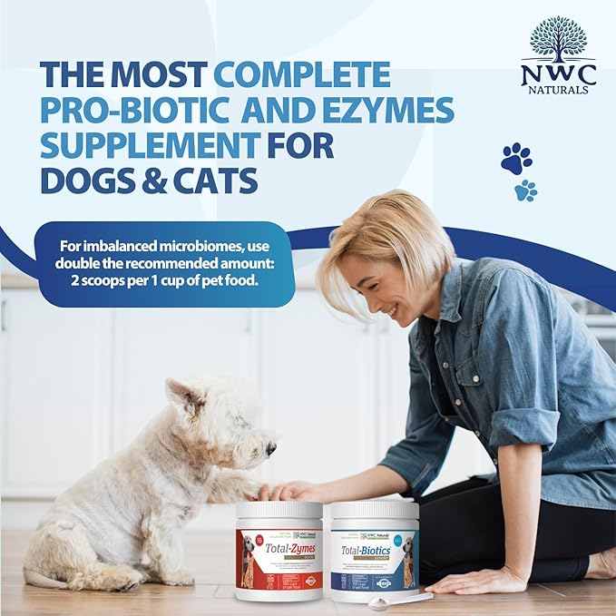 Twin Pack - Probiotics and Digestive Enzymes for dogs and cats one Total-Zymes and one Total-Biotics 8-Ounce