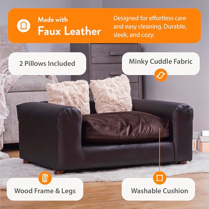 Moots Premium Leatherette Pets Sofa, Espresso, Small