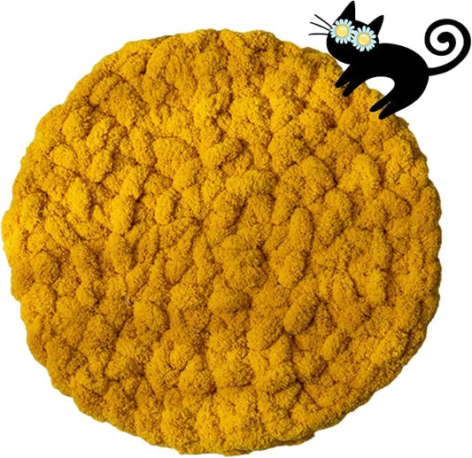 Cat Self-Warming Knitted Bed Mat, Extra-Soft Warm Round Washable Pads Cushions for Indoor Kittens & Kitty Small Pets Cat Trees (Yellow,Small)