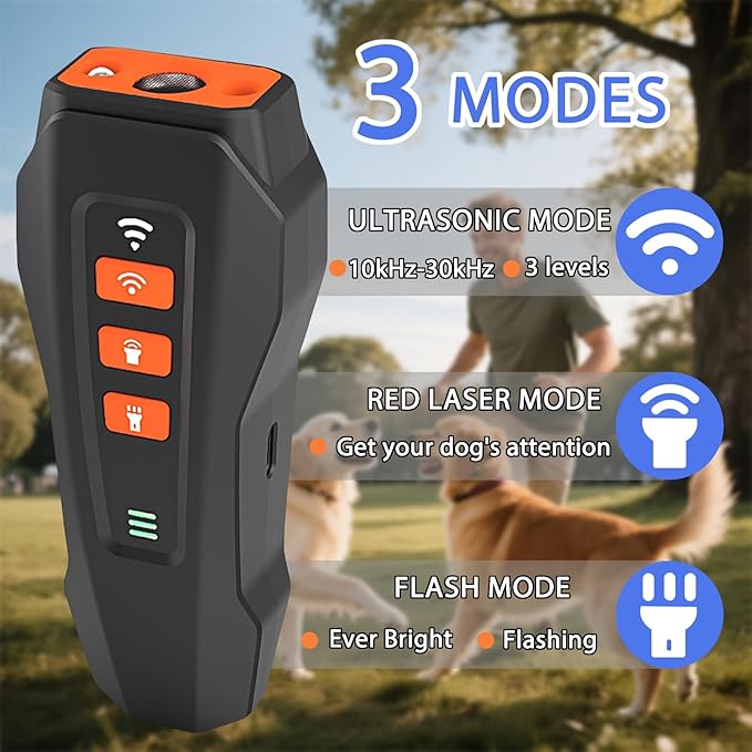 Dog Bark Deterrent Devices Portable Rechargeable Anti-Barking Device 3-Mode Ultrasonic Bark Deterrent for Indoor/Outdoor Use Corrects Your Own or Neighbor's Dog's Undesirable Behavior
