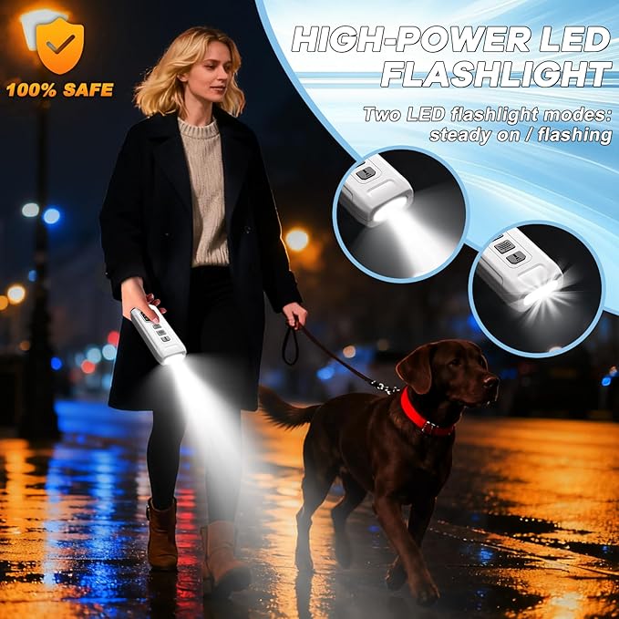 Ultrasonic Dog Bark Deterrent & Anti-Barking Training Device, 3 Modes to Stop Dog Barking, Handheld Tool, Safe, Rechargeable, Compact and Portable, Suitable for Indoor/Outdoor Use(White)