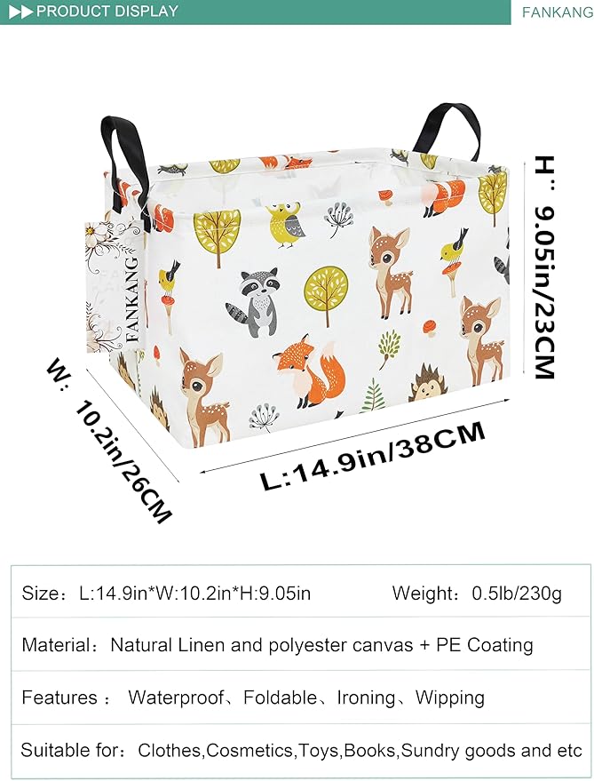 Storage Bins, Nursery Hamper Canvas Laundry Basket Foldable with Waterproof PE Coating Large Storage Baskets for Kids Boys and Girls, Office, Bedroom, Clothes,Toys(Rec-deer）