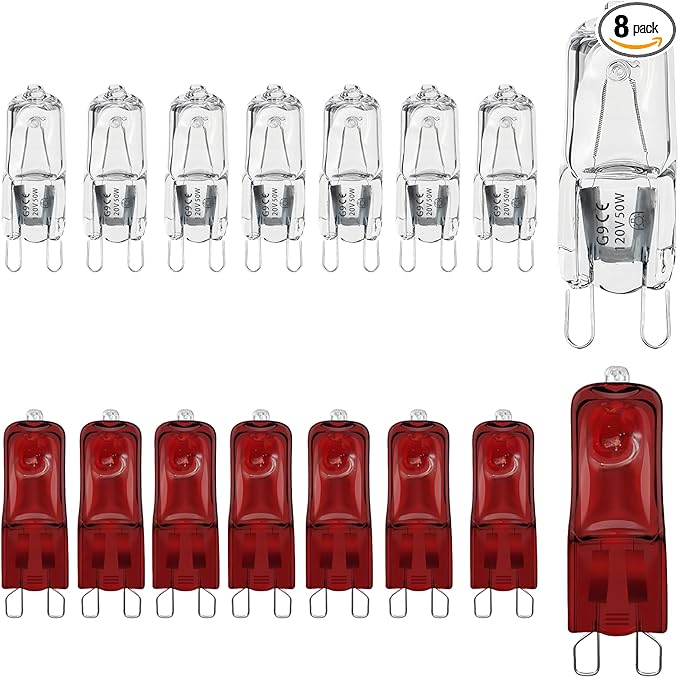 16 PCS G9 Halogen Bulb, Mini Halogen Bulb 50W, Reptile Heat Lamp for Bearded Dragon Gecko Turtle Lizard