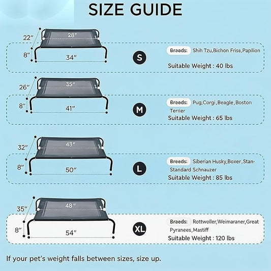 Cooling Elevated Dog Bed for Extra Large Dogs with Non-Slip Floor Protectors & Breathable Mesh, XL Raised Indoor & Outdoor Dog Cot Hammock, 54" L x 35" W x 8" Th, X-Large, Grey