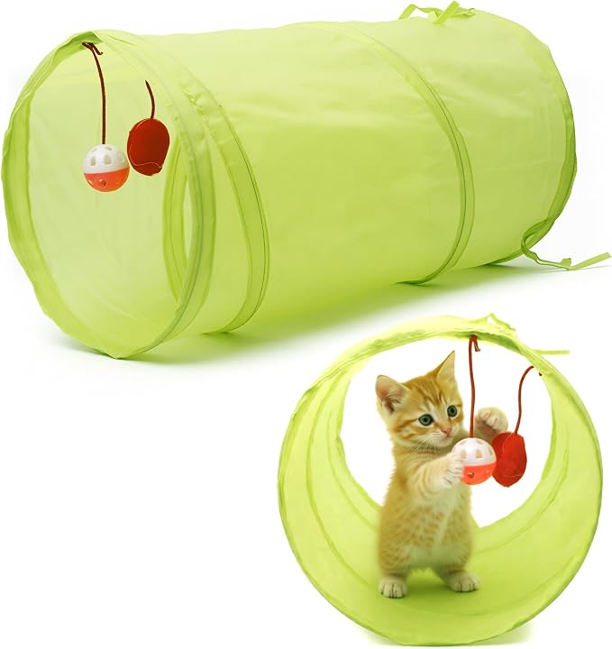 Youngever Cat Tunnel Toy, Collapsible Crinkle Tube with Hanging Ball, Interactive Play Tunnel for Cats, Kittens, Small Pet