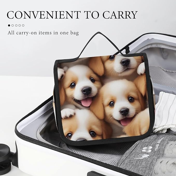 Cute Puppy Dogs Travel Toiletry Bag for Women Portable Hanging Organizer for Shampoo, Conditioner, Brushes Set