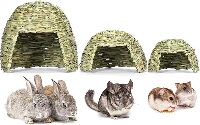 Pet Straw House, Straw Bunnys Bed Straws for Ferals Cats House Hamster Hideouts Natural Grass Houses for Small Pet Sleeping Bed Resting Cave Cage Accessories Shelter for Small Animal