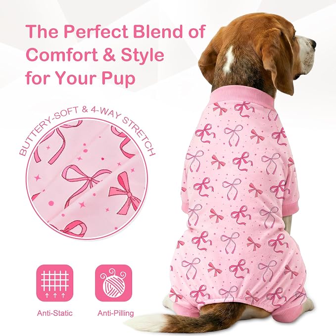 Dog Pajamas for Small Medium Dogs Recovery Suit Dog Pjs Dog Onesie Cute Soft Breathable Puppy Pajamas Pet Spring Summer Stretchy Pjs for Boy Girl - Pink Bows