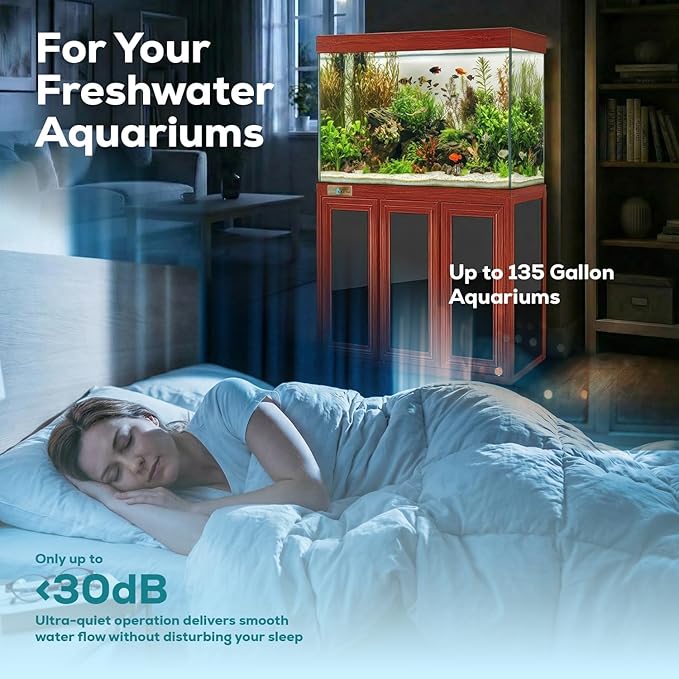 Aqua Dream 475 GPH Internal Aquarium Filter 3 in 1 Submersible Powerhead Pump with High-Volume Air Oxygenation & Sponge Filtration, 25W Adjustable Flow Water Cycling Pump for Large Fish Tanks - 8 Pcs