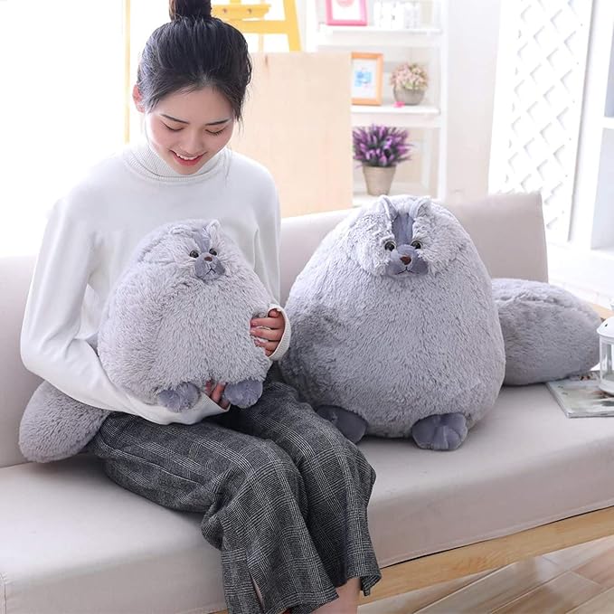 Winsterch Kids Large Cat Stuffed Animal Toys Gift Big Plush Cat Animal Baby Doll, Fat Gray Plush Cat Toy for Boys (Gray, 20 Inches)