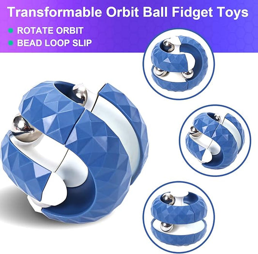 2 Pack Orbit Ball Toy, Novelty Fidget Toys Creative Track Infinity Cube Stress Relief Balls Sensory Toys for Autistic ADHD Kids Adults (Blue&White)