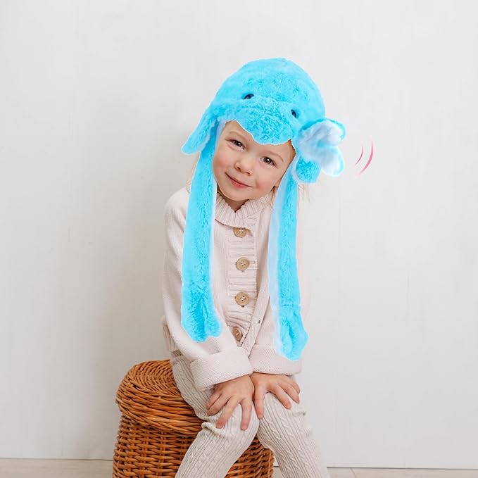 Bubblepompom Animal Hat with Ears Moving Jumping Pop Up Beating Hat Plush Holiday Cosplay Dress Up Funny Gift for Kids