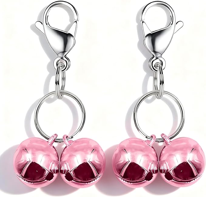 4 Sets Cat Bell for Dog Collar Charm Training Pet Pendant Accessories with 2 Pack Stainless Steel Dog Tag Clips(2 Medium Pink)