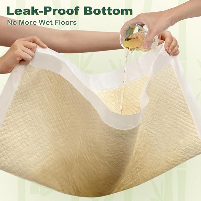 MIZOK Dog Pee Pads Extra Large 28"x34", Bamboo Puppy Pads Super Absorbent & Leak-Proof, 4-Corner Adhesive Tabs, Wee Wee Pads for Dogs, Superior Odor Protection, XL (30 Counts)