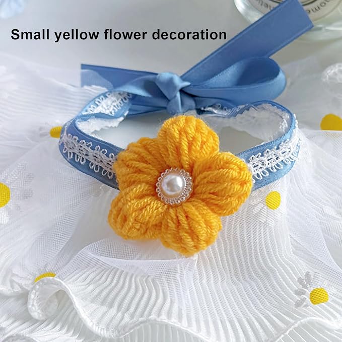 Elegant Lace Cat Collar with Cute Bow,Cat Collar with Bow Tie,Pet Lace Bib Collar with Cute Bow,Cat Princess Costumes,Yellow Daisy,1 Piece ﻿