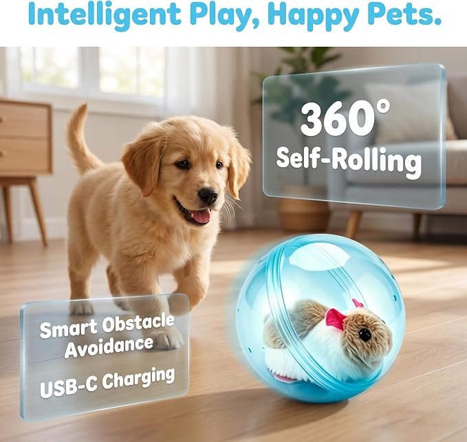 2026 New Self-Rolling Interactive Cat Ball, Realistic Animal Automatic Moving Toy, 360° Spin Chasing Ball for Cats & Dogs(Blue)