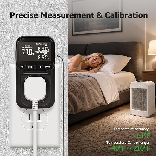 Reptile Thermostat Digital Timer Plug, Cyclic Timing/Countdown Temperature Controller for Reptile Tank, Greenhouse, Seedling Heat Mat, Fermentation, Brewing, 15A/1800W, VA Display