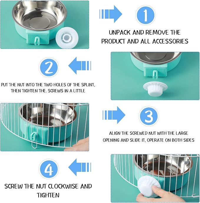 Mimorou 12 Pcs Crate Bowls Bulk Puppy Dog Bowls for Kennel Removable Stainless Steel Crate Water Bowl Kennel Hanging Food Feeders Coop Cup for Cat Puppy Rabbit Birds Ferret Guinea Pigs