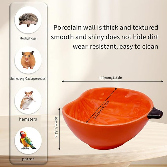 Small Guinea Pig Food Bowl Pumpkin-Shaped Cute Ceramic Hamster Water Bowl Ferret Rat Chinchilla Rabbit Feeding Dish Young Animal Feeder(Brown)