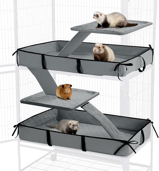 HOMBYS Waterproof Ferret Cage Liner Set with Splash Guard for Ferret Cage, Extra High Edges for Cleanliness, Soft Washable Cage Accessories for Small Animals, Chinchillas, Rats, Hedgehogs, Grey