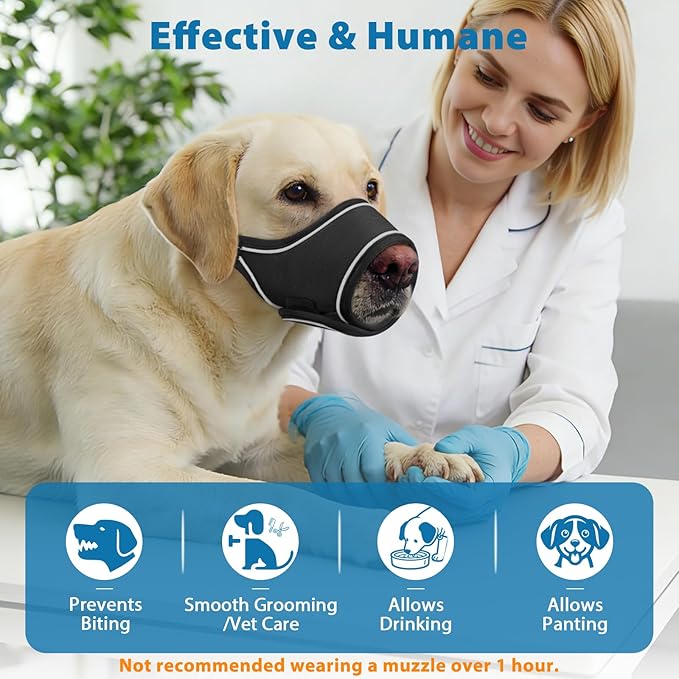 LUCKYPAW Dog Muzzle for Small Medium Large Dog Labrador Golden Retriever German Shepherd, Soft Oxford Cloth Muzzle to Prevent Biting Chewing for Training Grooming with Buckle (Black, XL)