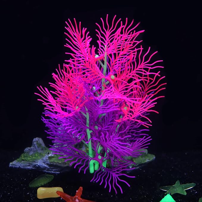 Aquarium Decorations Glowing Silicone Ornament for Tank Landscape Decor - Betta Fish Tank (Purple)
