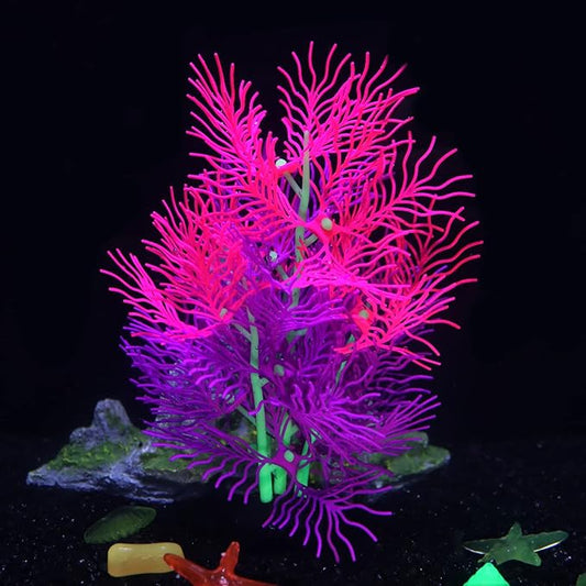 Aquarium Decorations Glowing Silicone Ornament for Tank Landscape Decor - Betta Fish Tank (Purple)