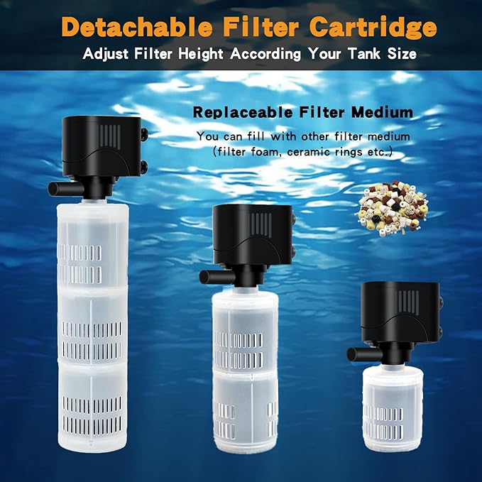 Aquarium Filter Fish Tank Filter, Submersible Aquarium Filter - Aquarium Filter for 55 Gallon 75 Gallon Fish Tank, 40 to 150 Gallon, Internal Filter for Aquarium with 3 Stages Filter Media