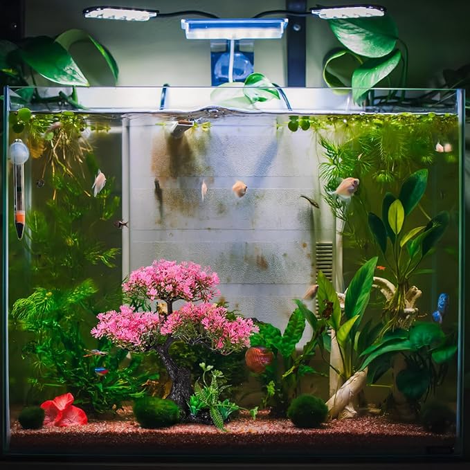 Aquarium Decor Artificial Plants Tree Set: 11.4 Inch Plastic Plants for 10-50 Gallon Fish Tank Decoration Pink Simulation Aquarium Tree Betta Fish Bowl Ornaments Home Office Decor