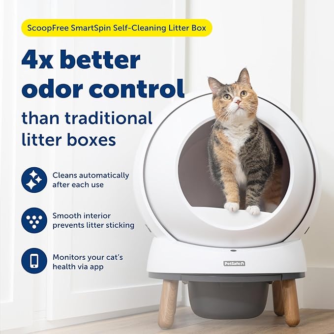 PetSafe ScoopFree SmartSpin Self-Cleaning Cat Litter Box Advanced Odor Control, App Controlled with Health Monitoring, Works with Any Litter, Up to 2 Weeks of Hands-Free Cleaning