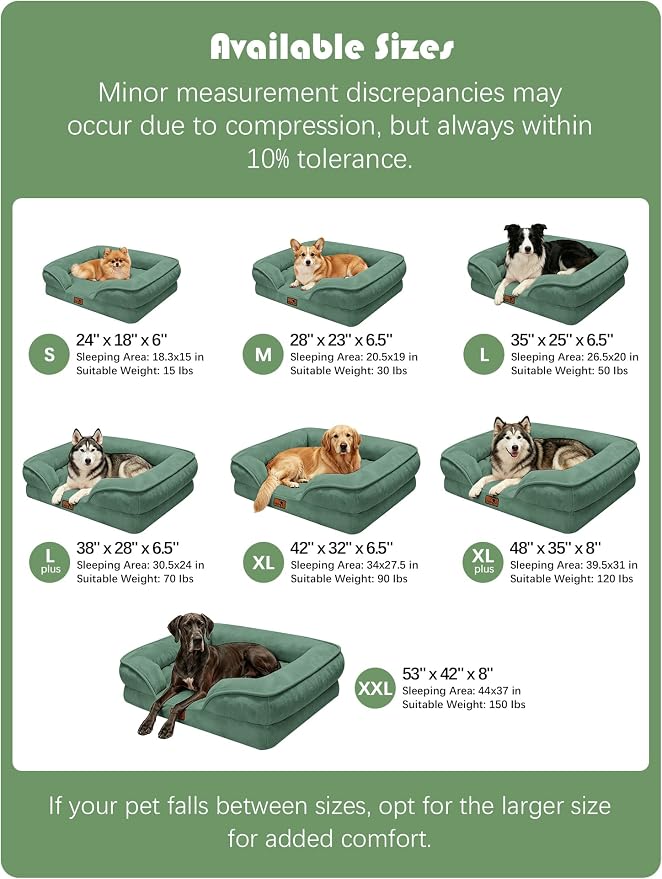 Spotted Play Orthopedic Dog Bed with Sides - Sofa Beds for Extra Large Dogs, Supportive Foam Pet Couch Bed with Washable Removable Cover, Waterproof Lining and Non-Slip Bottom, Green - XXL