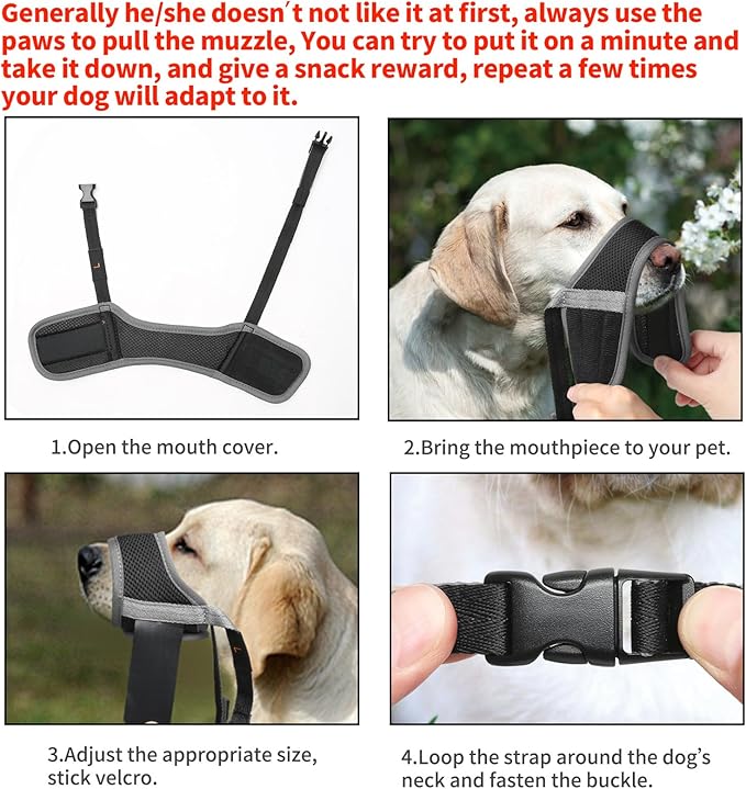 HEELE Dog Muzzle,Soft Nylon Muzzle Anti Biting Barking Chewing,Air Mesh Breathable Drinkable Adjustable Loop Pets Muzzle for Small Medium Large Dogs 4 Colors 4 Sizes (Gray, S)