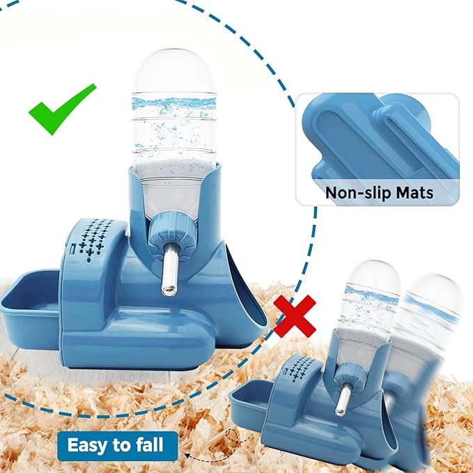 VANNON 3 in 1 Hamster Water Bottle No Drip Small Animal Water Bottle Automatic Bottle Dispenser with Food Container Base Hut and Hideout Base 4oz/120ml,Leekproof, BPA Free